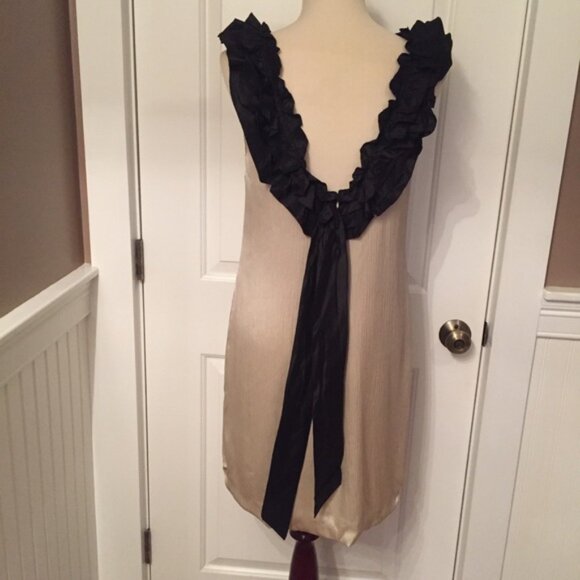 VERA WANG DRESS SHIFT CREAM BLACK ACCENT SLEEVELESS Size 12 46 - Picture 6 of 8